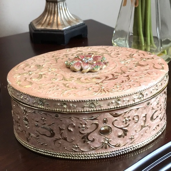 Other - Pink Enameled Metal Jewelry Trinket Lined Box